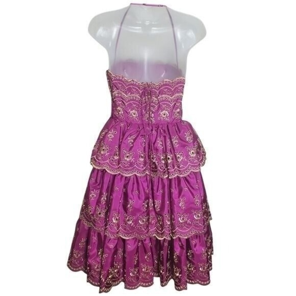 Betsey Johnson Womens Y2K Fairy Tiered Embroidered Halter Dress 2 Magenta NEW - Picture 3 of 16